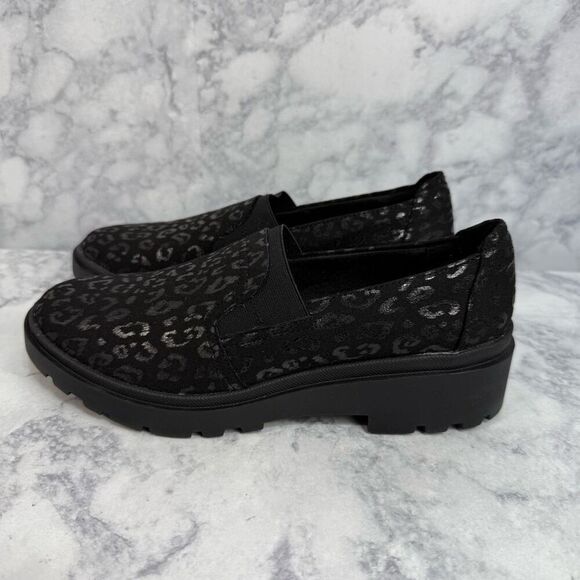 Clarks Black Leopard Print Loafers - Picture 3 of 8